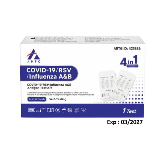 AHPC 4-in-1 COVID-19, RSV, Influenza A & B Antigen Test Kit – Single Test Pack