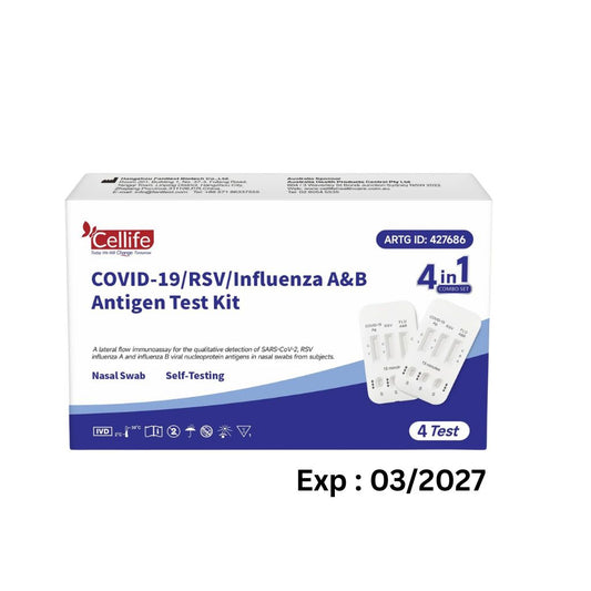 Cellife 4-in-1 COVID-19, RSV, Influenza A & B Antigen Test Kit – Pack of 4 Tests