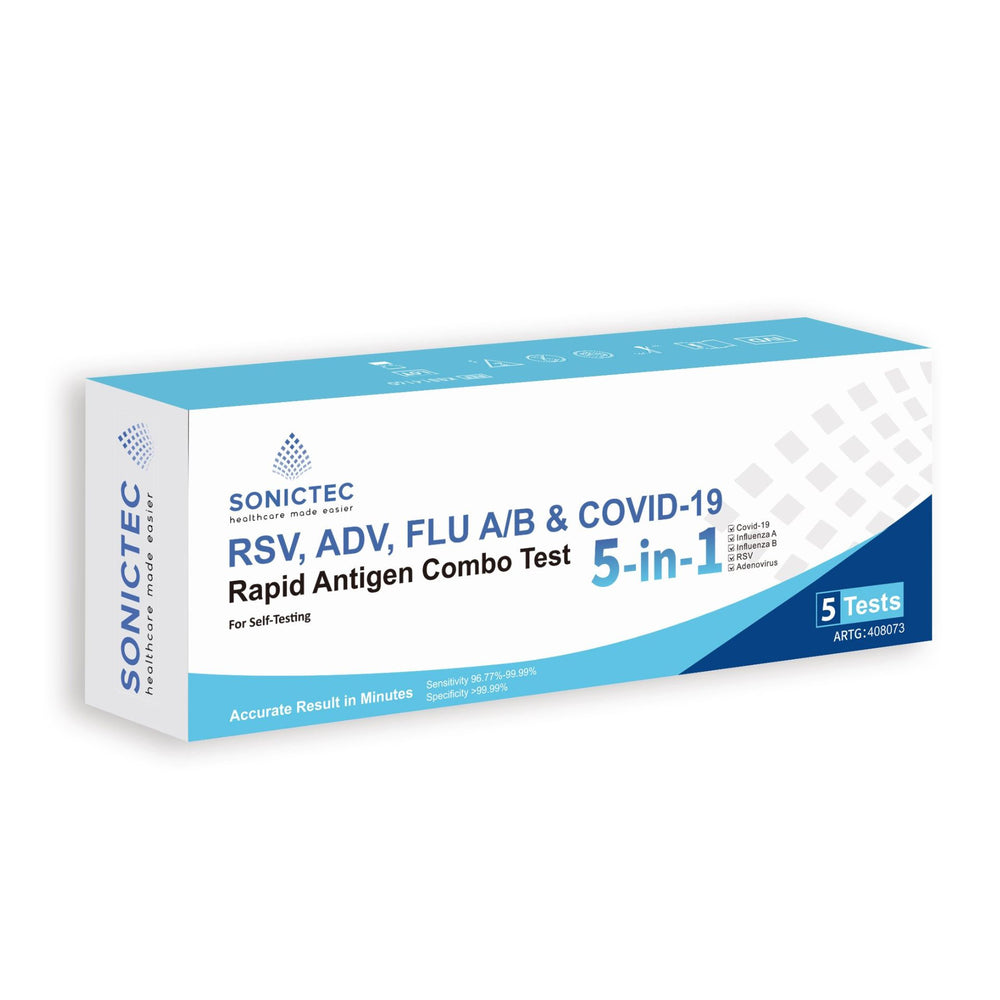SONICTEC 5-in-1 Rapid Test Kit – 5 Tests RSV, ADV, FLU A/B COVID-19
