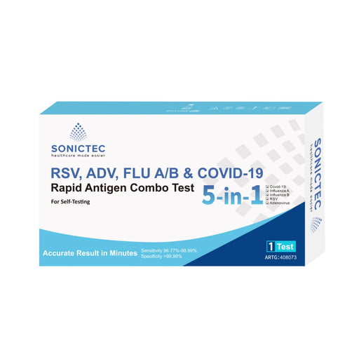 SONICTEC 5-in-1 Rapid Test Kit – Single Self-Test Pack RSV, ADV, FLU A/B & COVID-19